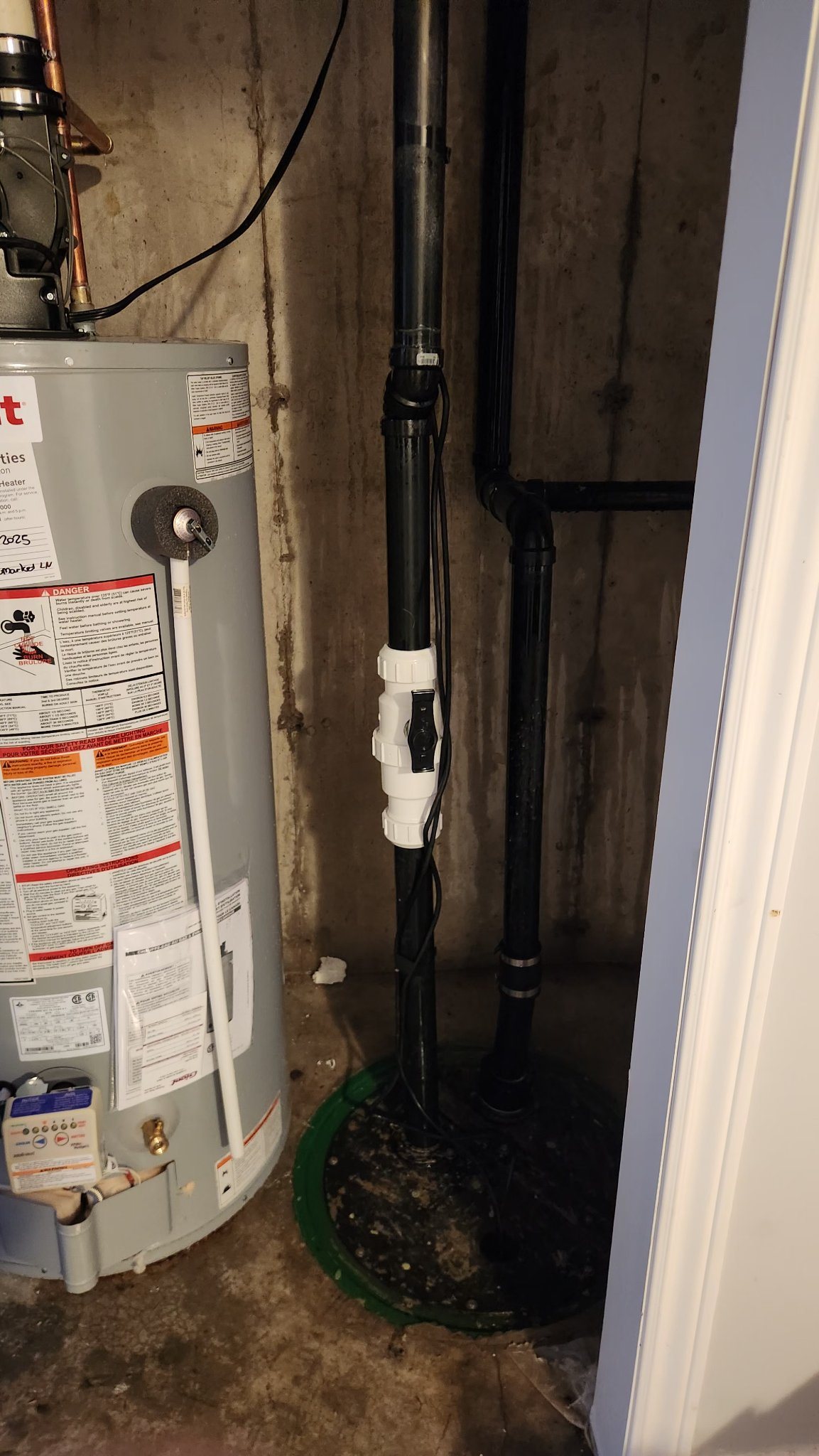 Sump pump installed in a basement